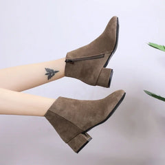 Boots Suede Dress Warm Boots Mid-Heel Wool Warm Ankle Boots