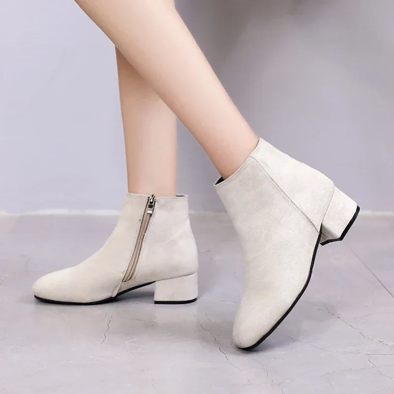Boots Suede Dress Warm Boots Mid-Heel Wool Warm Ankle Boots