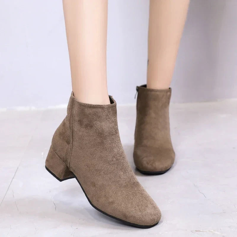 Boots Suede Dress Warm Boots Mid-Heel Wool Warm Ankle Boots