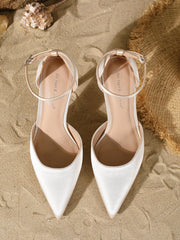 fashionable elegant satin pointed-toe high heels with a back ankle strap