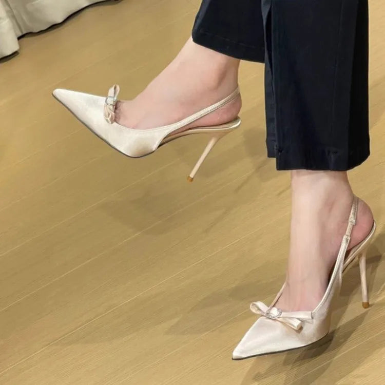 fashionable pointed-toe sandals bow high-heeled sandals with comfortable strap design suitable daily wear