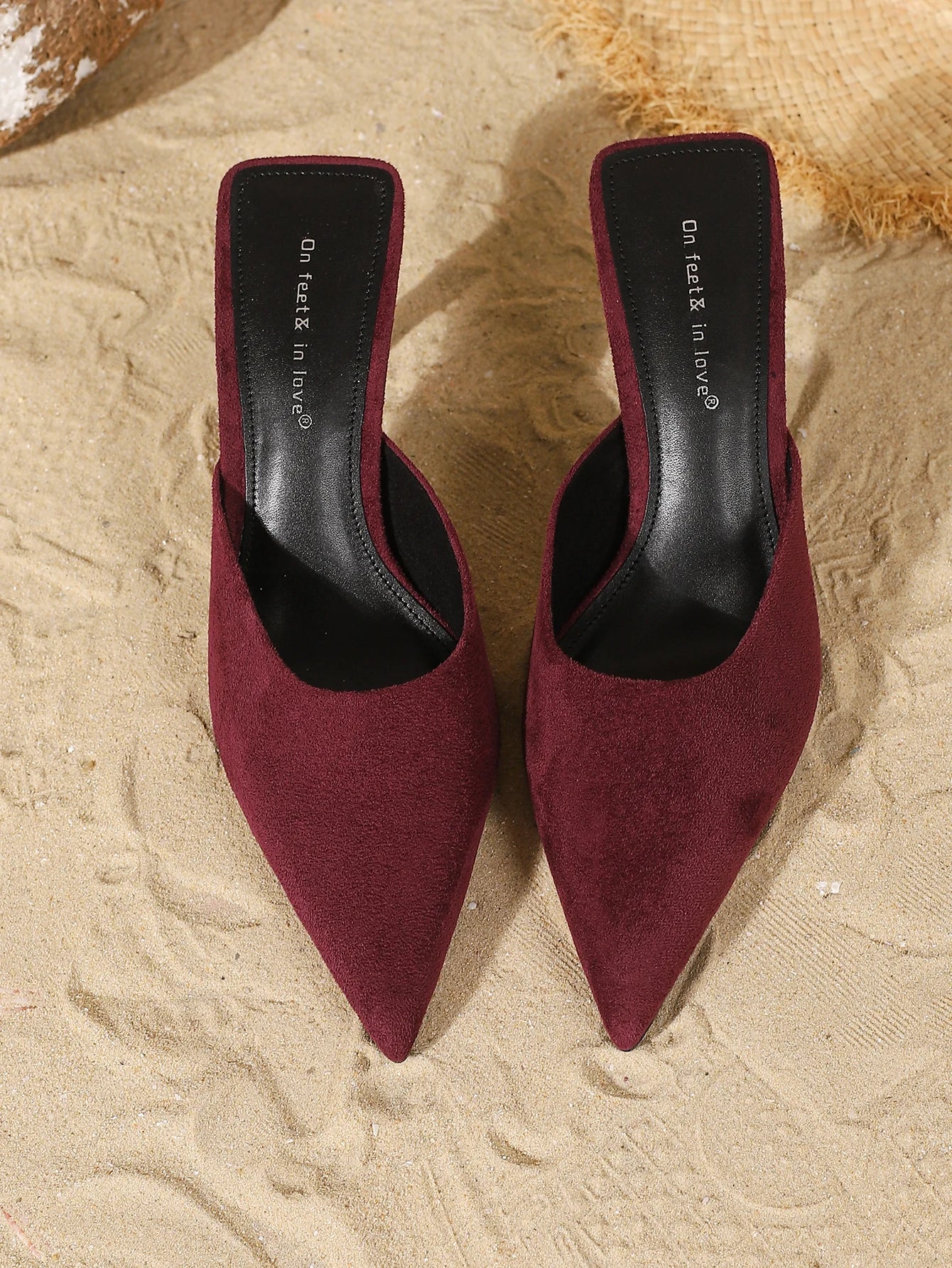 fashionable suede slip-on stiletto heels