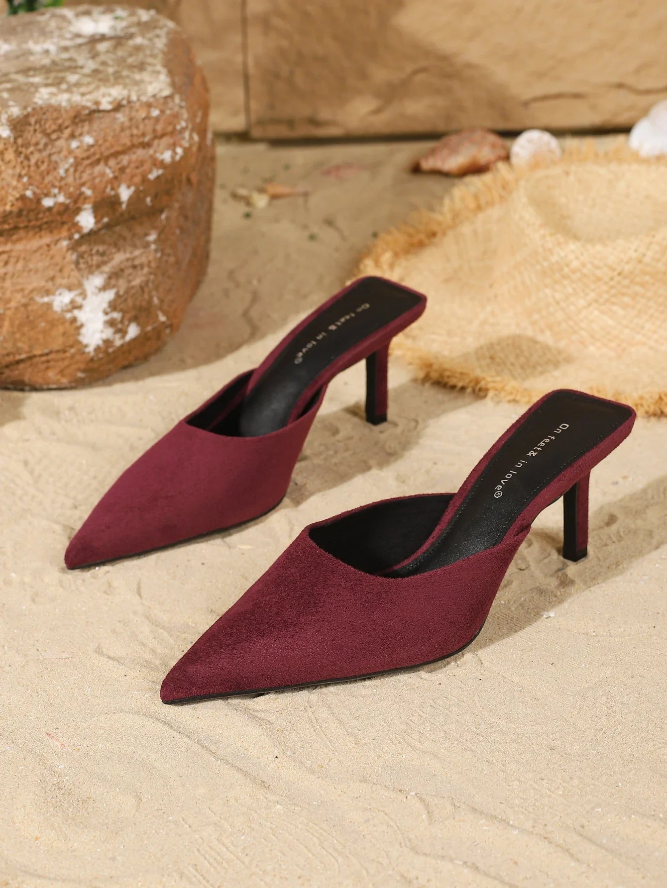 fashionable suede slip-on stiletto heels
