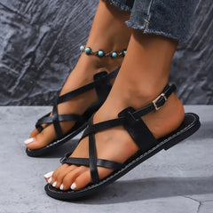 Womens Sandals Clip-toe Casual Flat Sandals Woman Rome Shoe NarrowbAnkle Buckle Strap Beach Designer Sandals