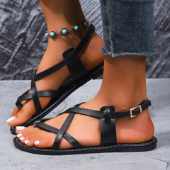 Womens Sandals Clip-toe Casual Flat Sandals Woman Rome Shoe NarrowbAnkle Buckle Strap Beach Designer Sandals