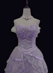 Light Purple Tulle with Lace Applique Long Formal Dress