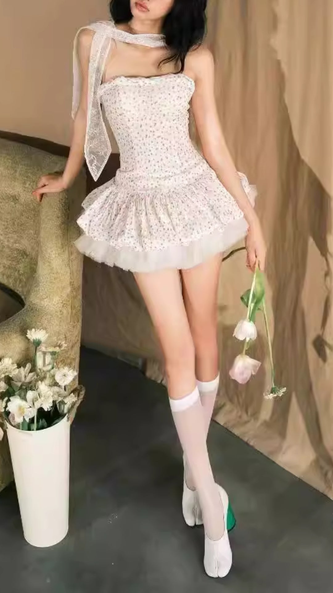 Fiona Dotted Ruffle Mini Dress