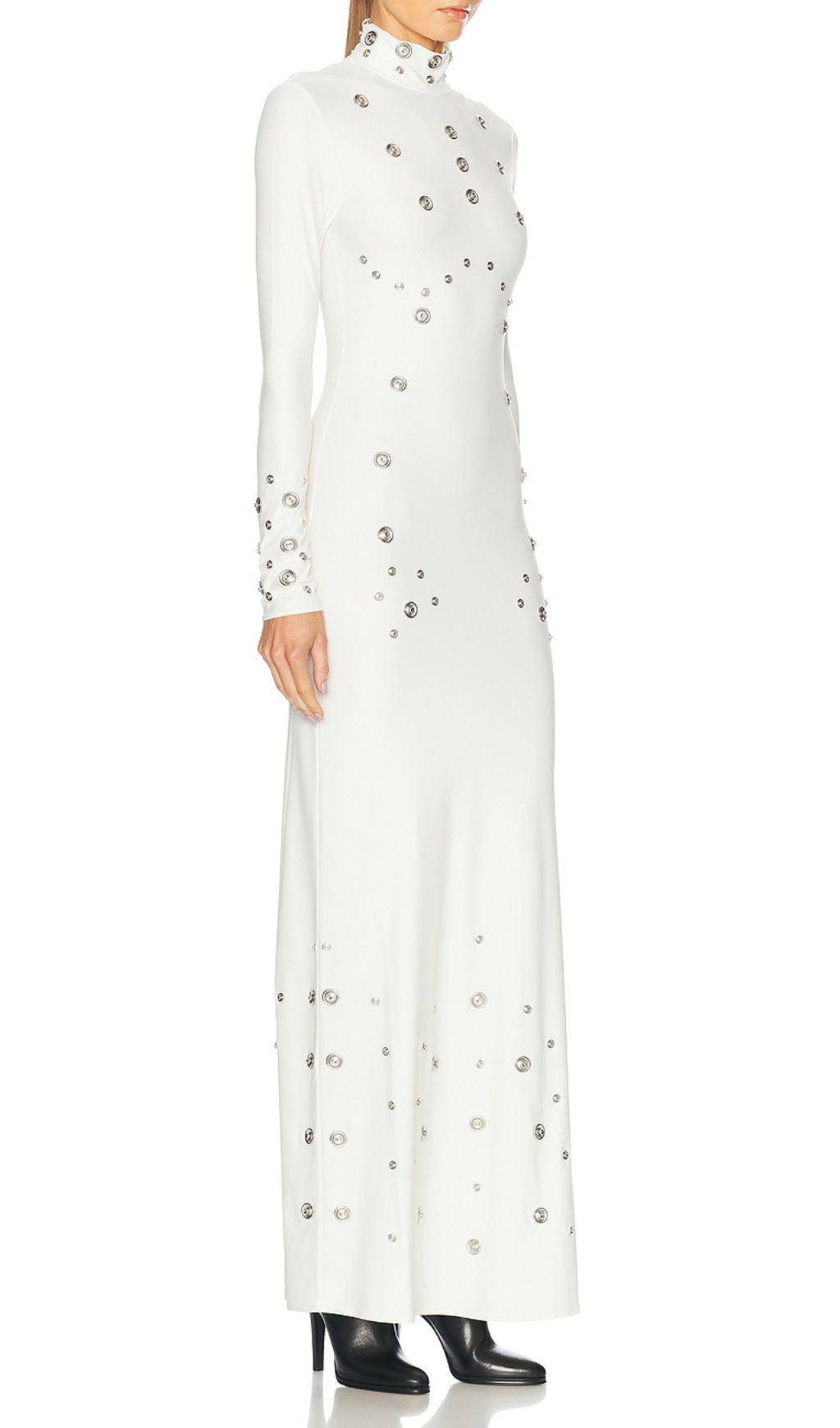 Ishana White Embellished Mock Neck Maxi Gown