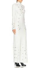Ishana White Embellished Mock Neck Maxi Gown