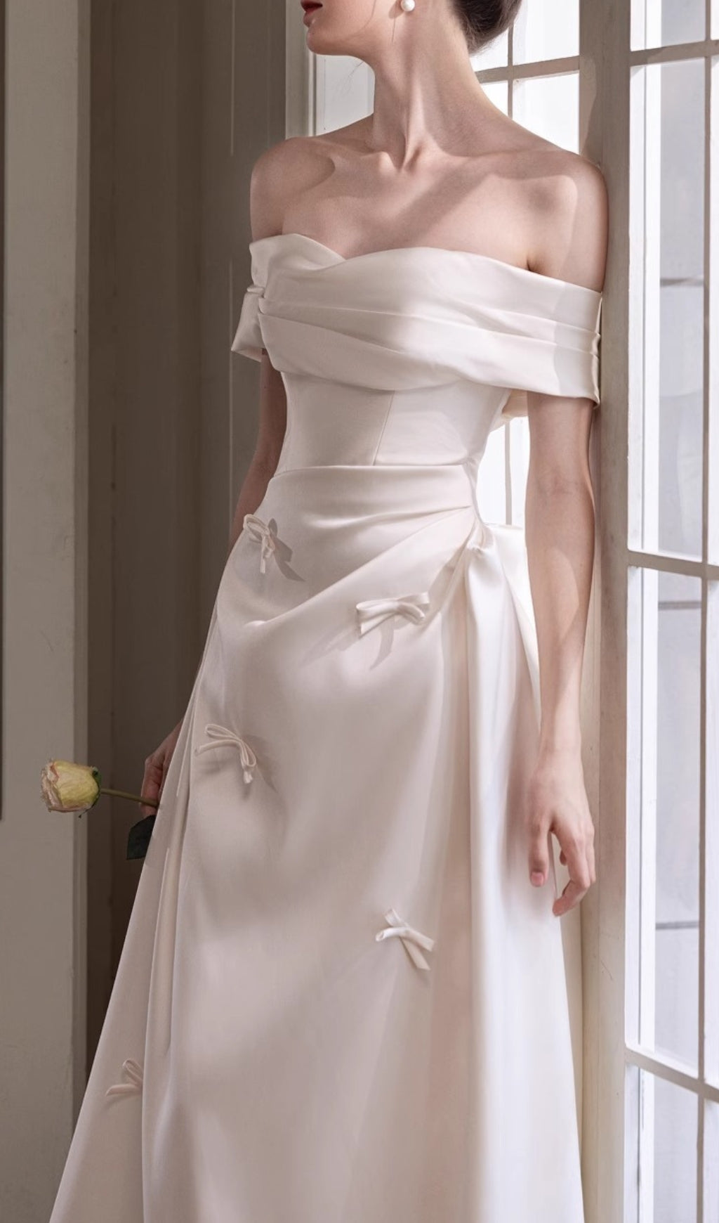 Destiny Off-Shoulder Bow A-Line Wedding Dress