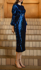 Dimanche Dazzling Blue Sequin Long Sleeve Midi Dress