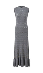 Venus Embellished Pointelle Knit Maxi Dress
