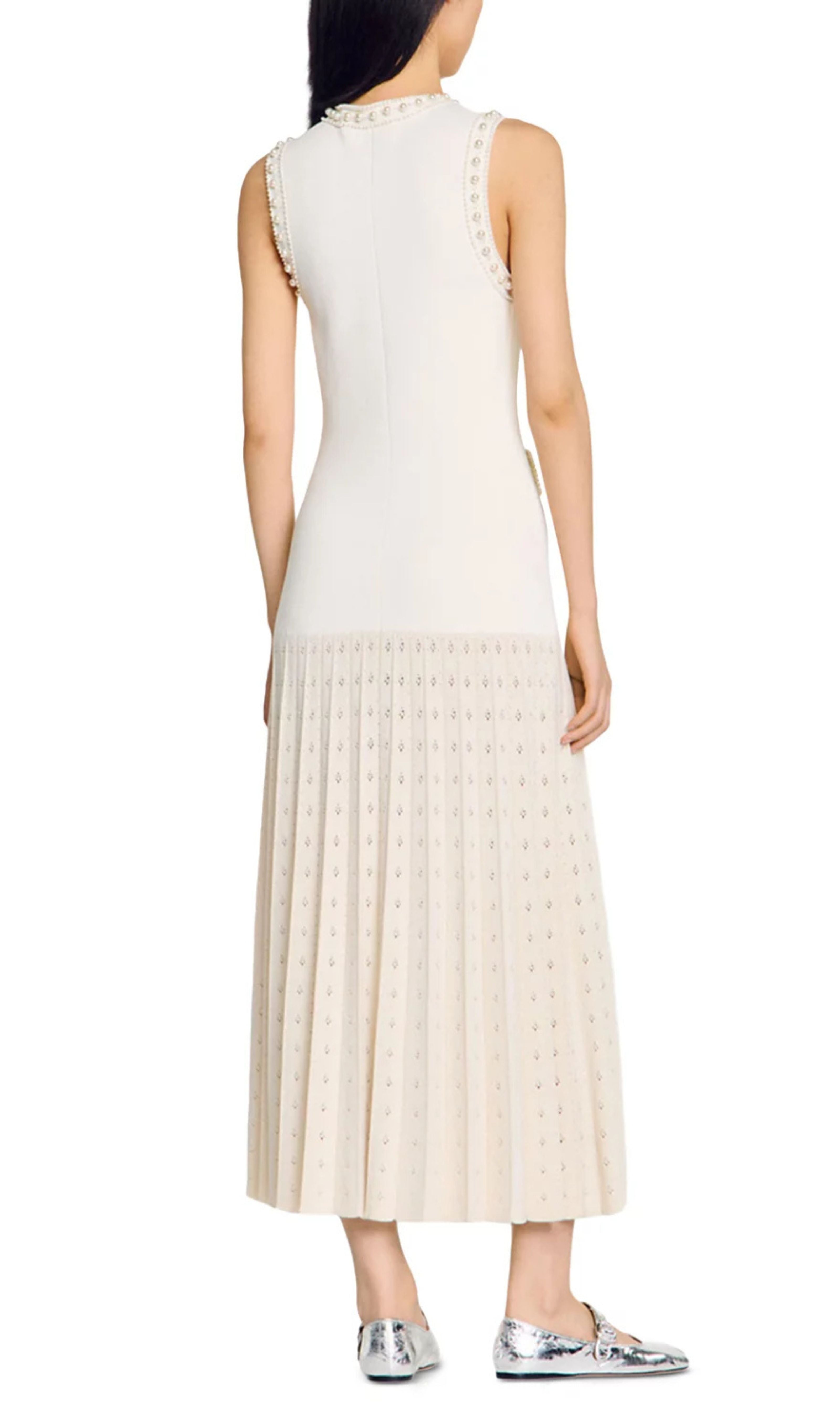 Elegant Pearl-Beaded Sleeveless Knit Maxi Dress for Women