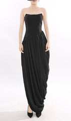 Jethra Black Strapless Asymmetrical Maxi Dress