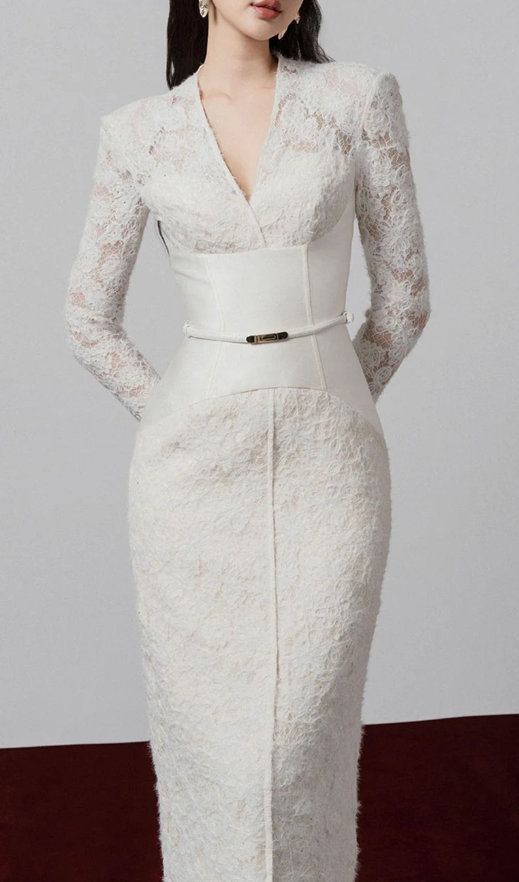 Gaia V-Neck Lace Midi Sheath Dress