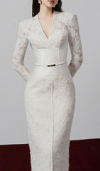 Gaia V-Neck Lace Midi Sheath Dress