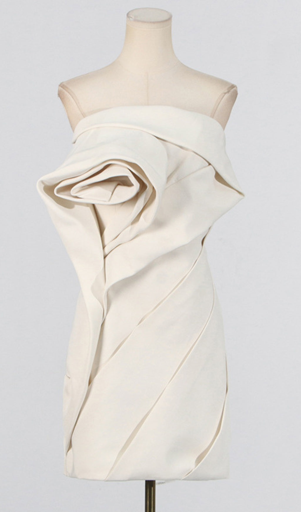 Calissa Sculptural Rose Strapless Mini Dress