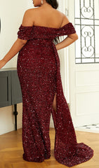 Berlynn Plus Size Red Sequin Off-Shoulder Maxi Dress