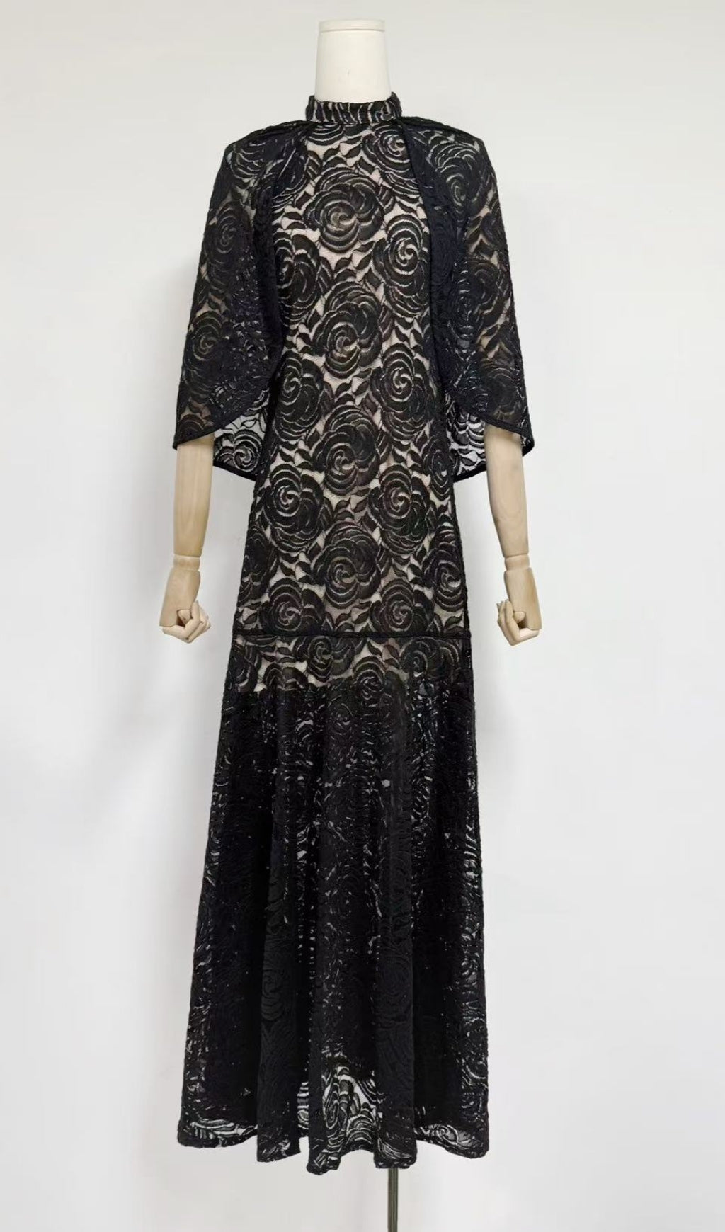 Earla Yellow Rose Lace Cloak Sleeve Maxi Gown