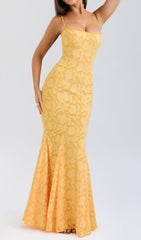 Cili Golden Bloom Textured Fishtail Maxi Dress