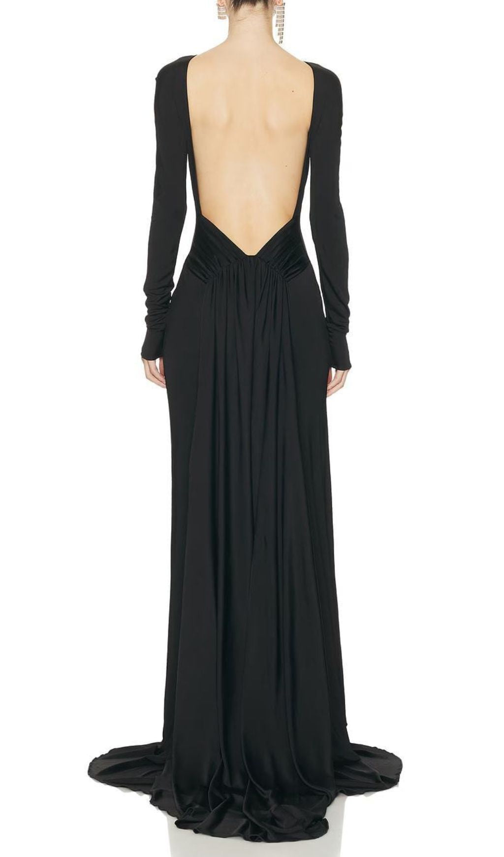 Iiona Black Backless Long Sleeve Maxi Dress