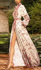 Dreux Bohemian Print Long Sleeve Maxi Dress with High Slit