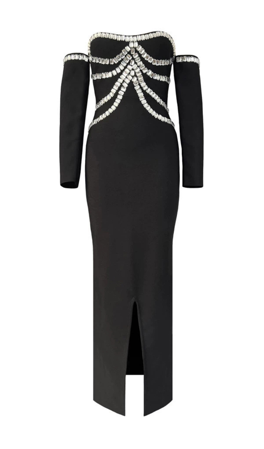 Gandhi Black Rhinestone Off-Shoulder Maxi Gown