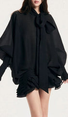 Dovie Black Pussy-Bow Mini Dress