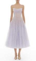 Estevan Shimmering Lavender Tulle & Lace Midi Dress