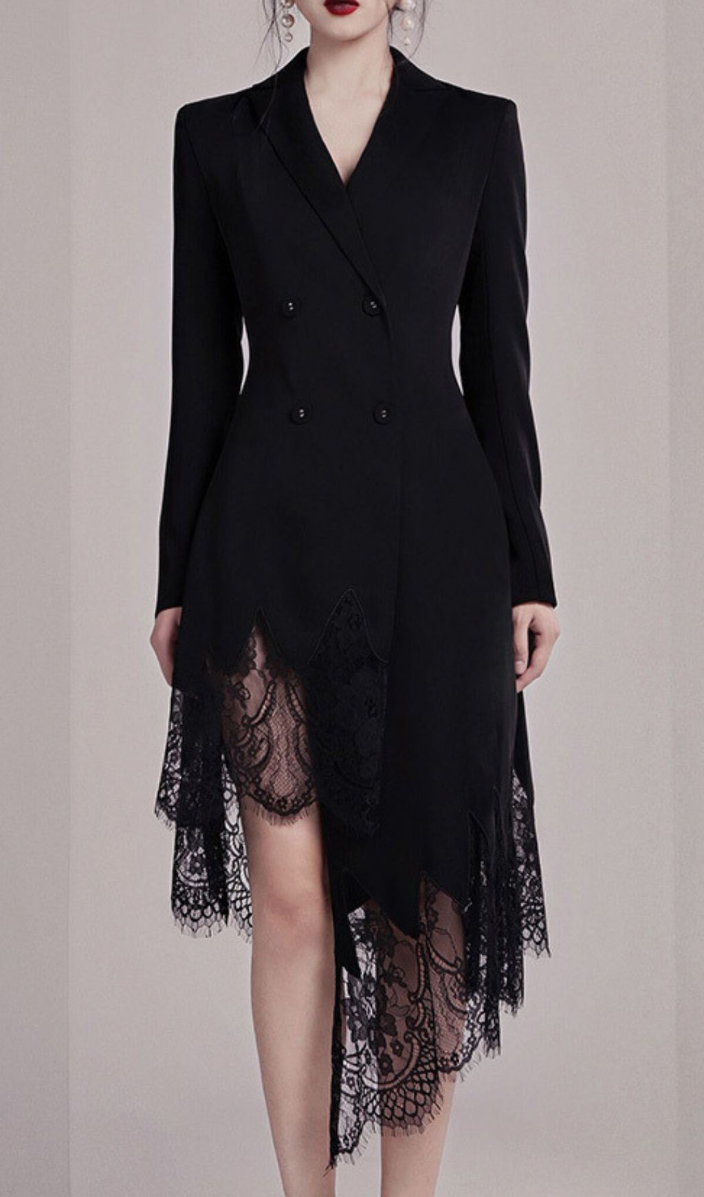 Inez Black Lace Asymmetrical Blazer Dress