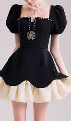 Cayla Chic Black Puff Sleeve Mini Dress