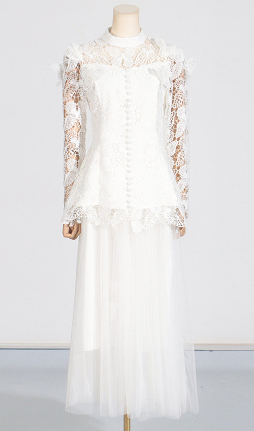 Ceyla Enchanting Sky Blue Butterfly Lace & Tulle Maxi Set