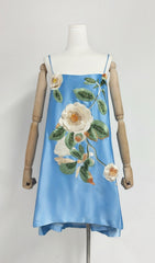Fina Luxe Sky Blue Floral Embroidered Mini Dress