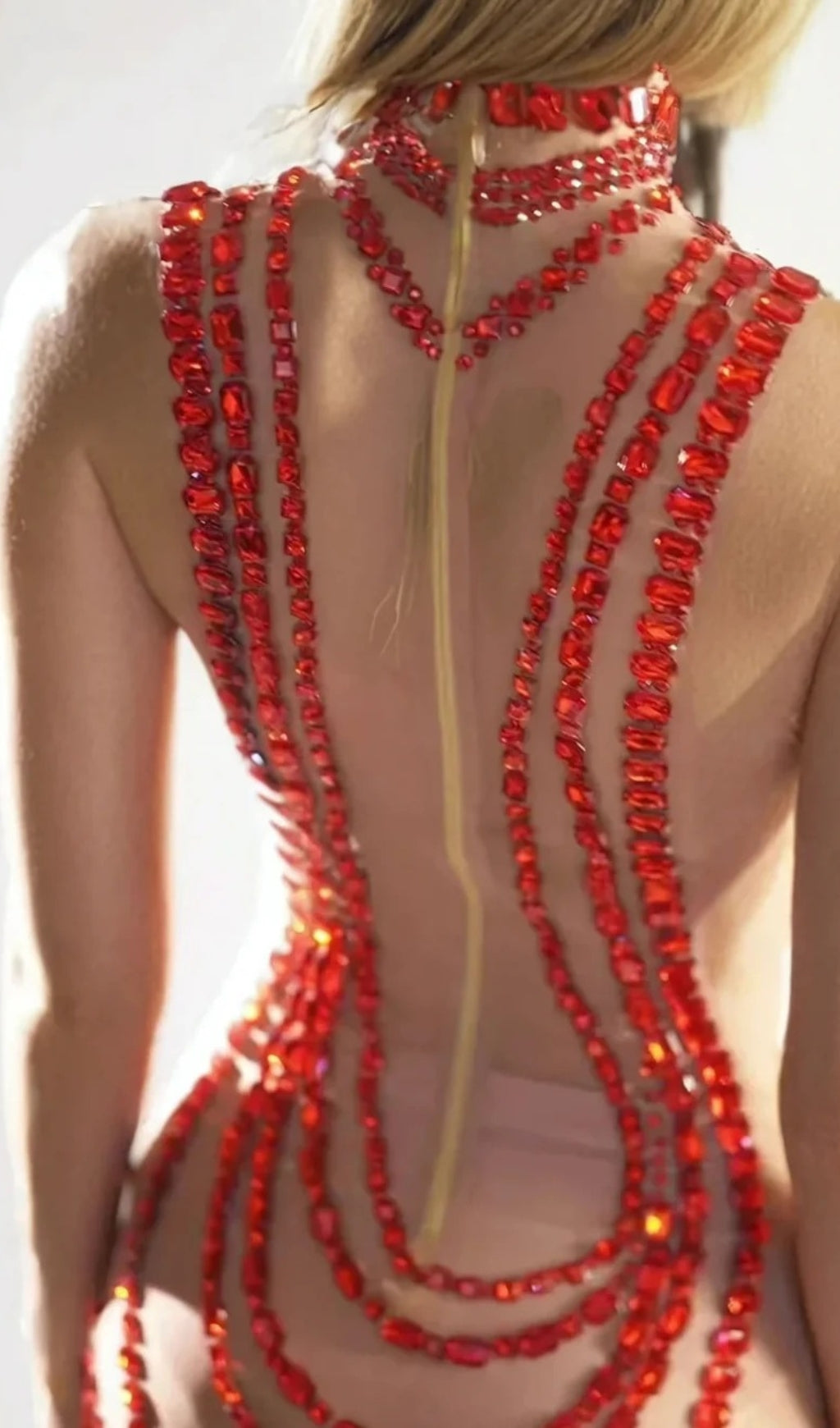 Shelyn Dazzling Red Rhinestone Velvet Mermaid Maxi Gown