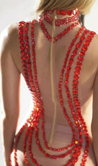 Shelyn Dazzling Red Rhinestone Velvet Mermaid Maxi Gown