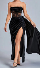 The Enchantress Black Velvet Corset Maxi Dress