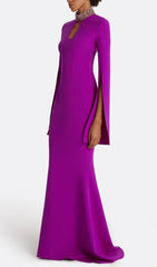 Ellema Dazzling Purple Embellished Long Sleeve Maxi Gown
