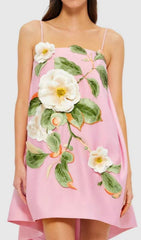Fina Pink 3D Floral Embroidered High-Low Mini Dress