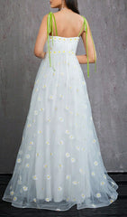 Hisayo Ethereal White Daisy Maxi Dress with Slit