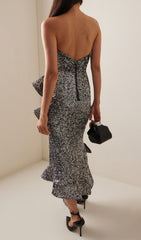 Dazzling Douce Strapless Sequin Ruffle Maxi Dress