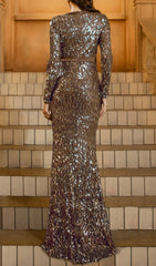 Foley Glamorous Brown Sequin Long Sleeve Maxi Dress