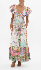 Girija Enchanting Floral Deep V-Neck Maxi Dress