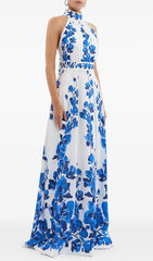 Enid Blue Floral Halter Neck Maxi Dress