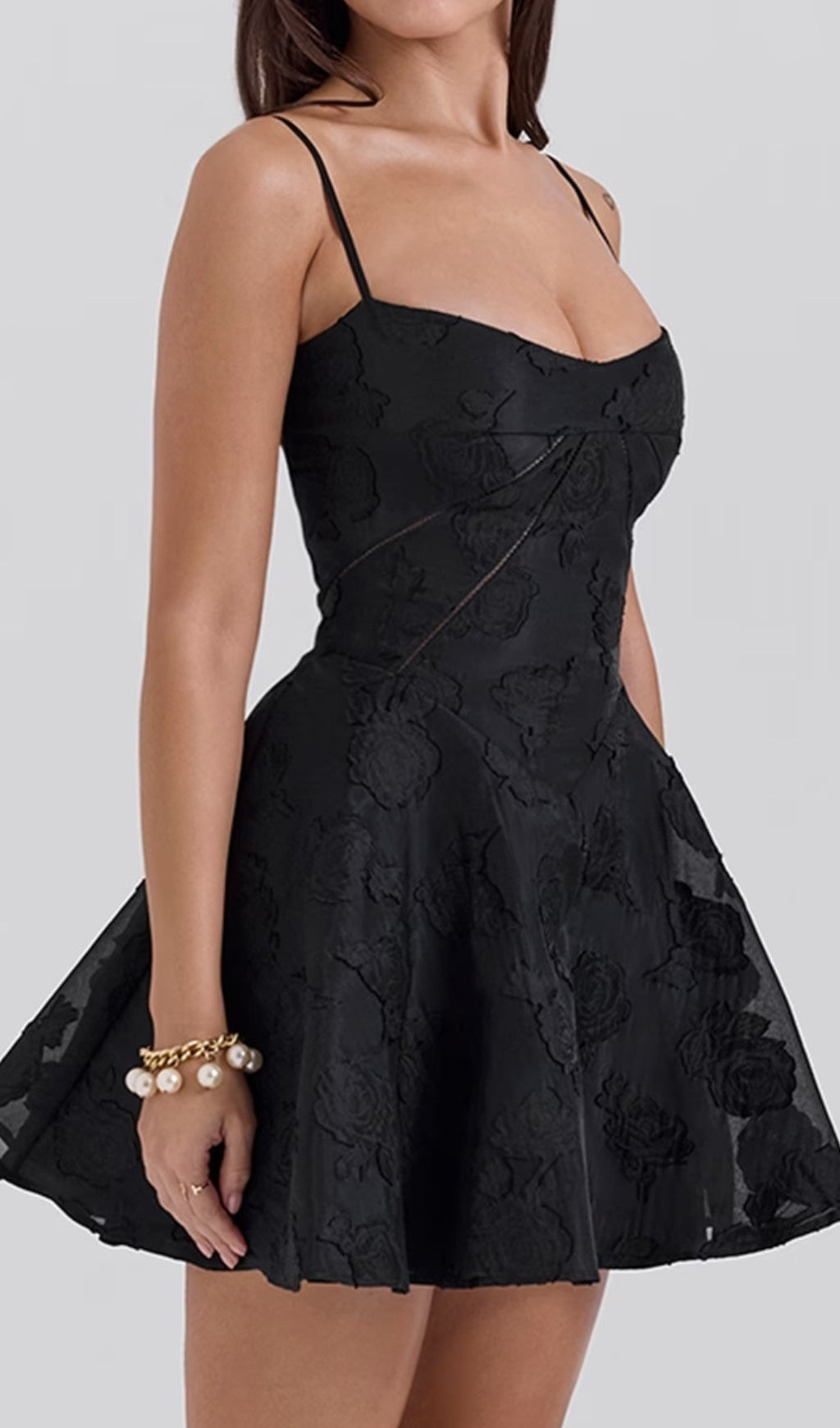Didina Black Floral Lace-Up Mini Dress