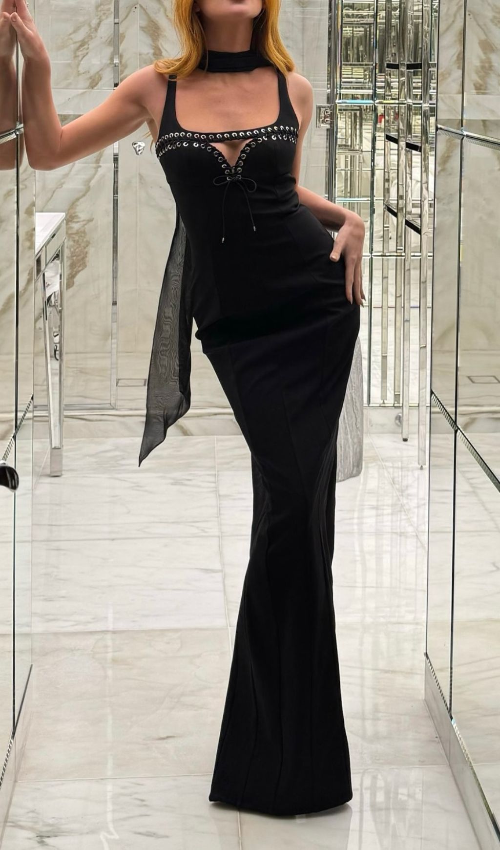 Faustine Black Diamond Eyelet Maxi Gown