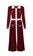 Judy Chic Button-Front Contrast Trim Knit Midi Dress