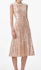 Chaniya Glamorous Rose Gold Sequin Midi Dress