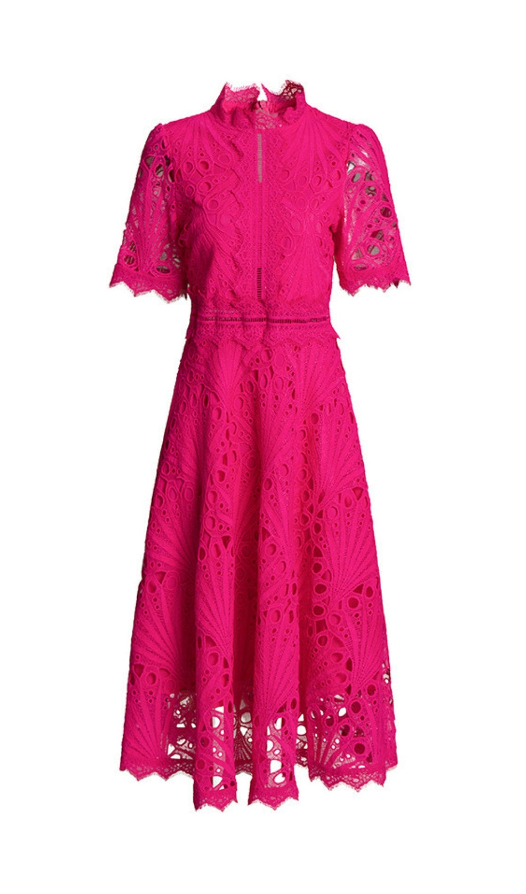Emirhan Vibrant Fuchsia Eyelet Lace Midi Dress