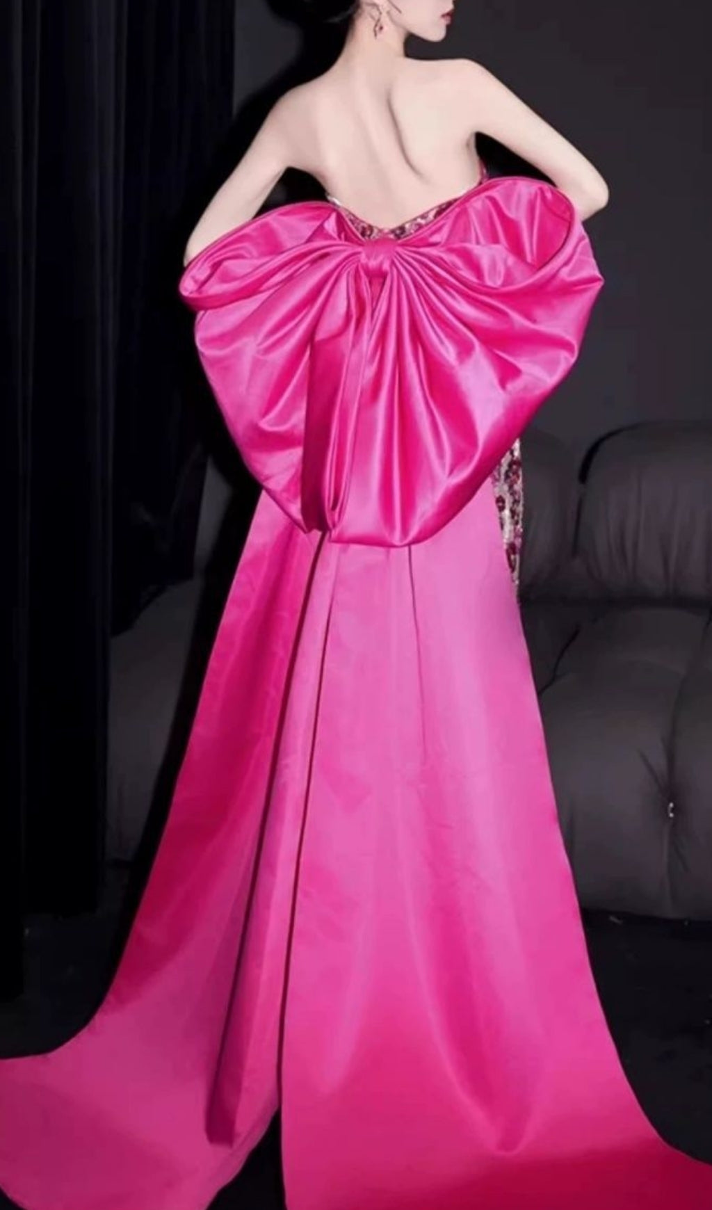 Famke Dazzling Strapless Floral Sequin Maxi Gown with Statement Bow