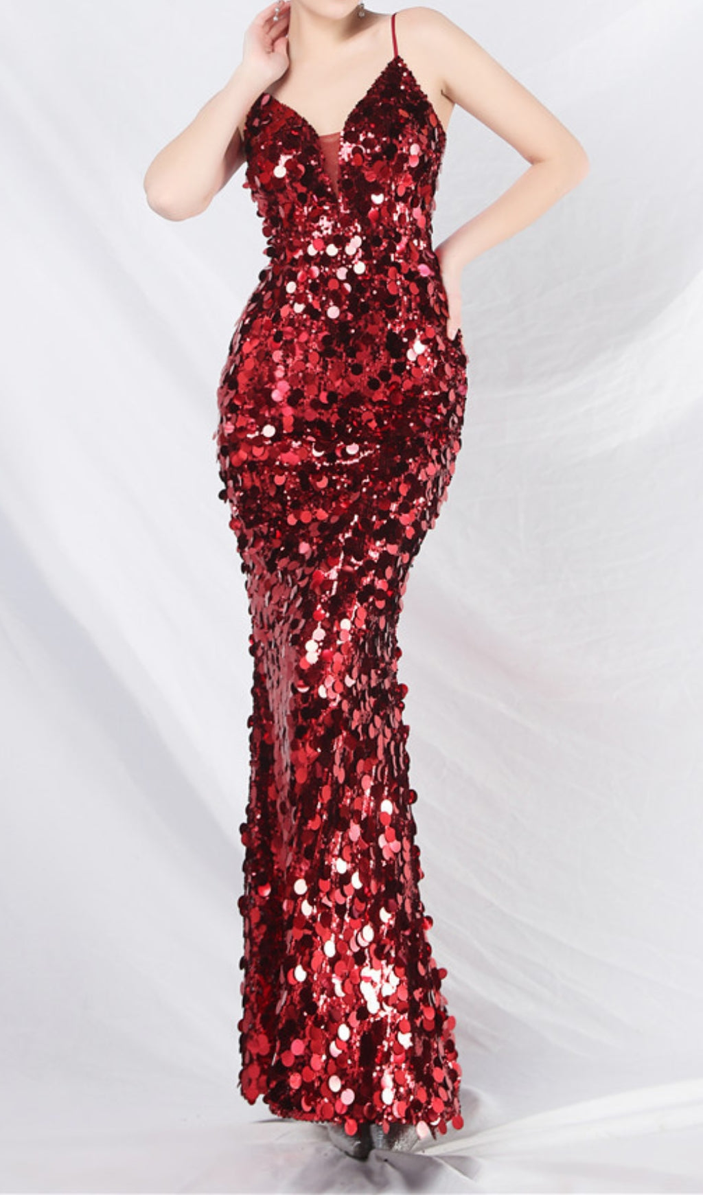 Chole Dazzling Red Sequin Strappy Maxi Dress